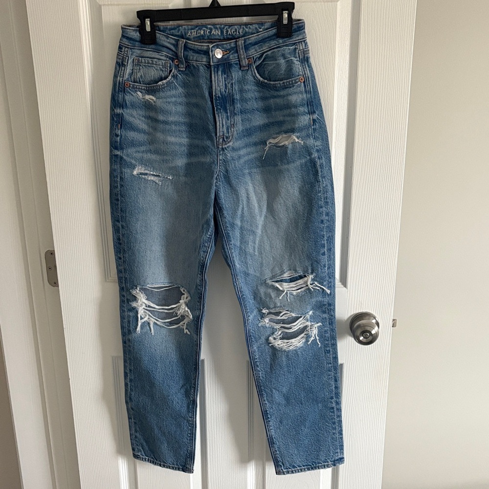 American Eagle Outfitters Blue Distressed Mom Jeans